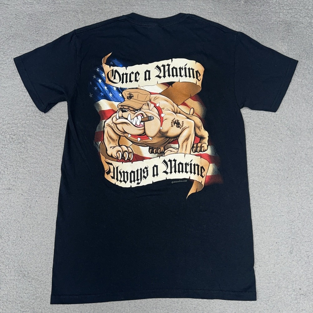 VTG US Marine Corps Once A Marine Always T Shirt Men's Sz S Black 2-Side Tee Y2K